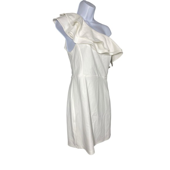 Lulus Enticing Behavior White Ruffled One-Shoulder Mini Dress Womens Size Medium - Picture 4 of 9